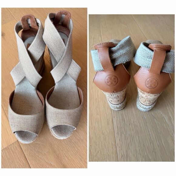 Tory Burch Shoes - Tory Burch Women's Size 7.5 ‘Natanya’ Linen Blend Cork Espadrille Wedges